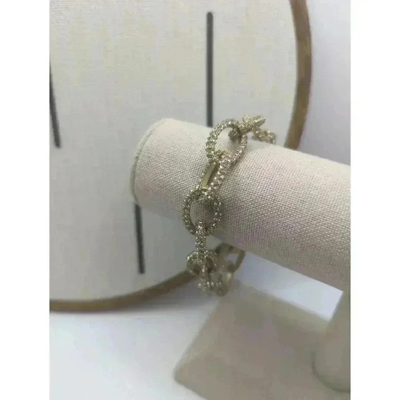 J Crew Gold Link Bracelet Cubic Zirconia Pave Setting Womens Jewelry - Picture 2 of 5